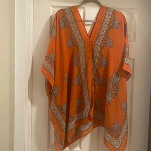 Cato Orange & Tan Pull Over Poncho Top One Size NWT